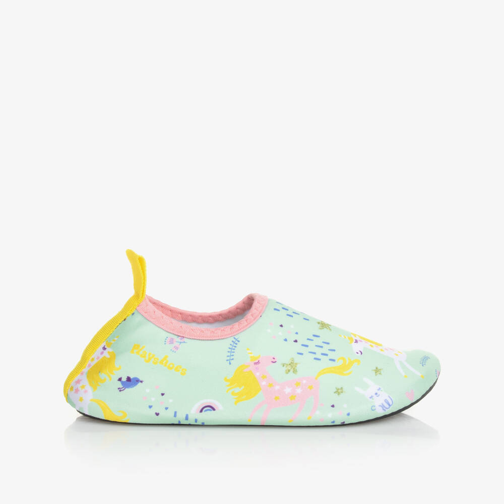 Playshoes-Girls Green Unicorn Aqua Shoes | Childrensalon