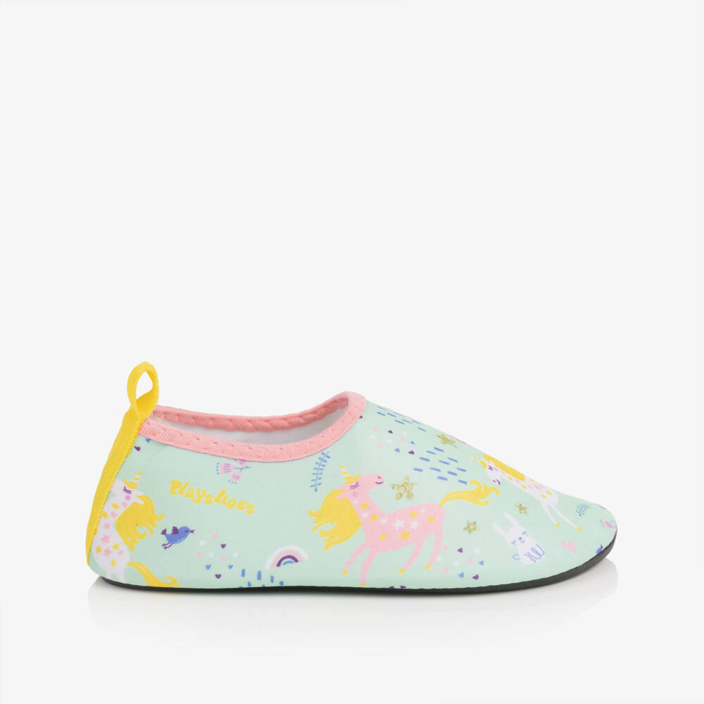 Playshoes-Girls Green Unicorn Aqua Shoes | Childrensalon