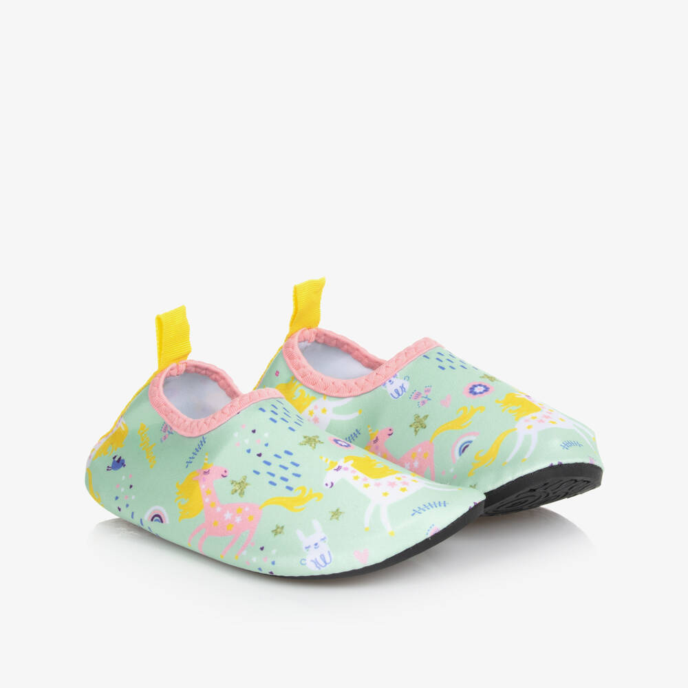 Playshoes-حذاء أكوا للشاطئ بطبعة يونيكورن لون أخضر للبنات | Childrensalon
