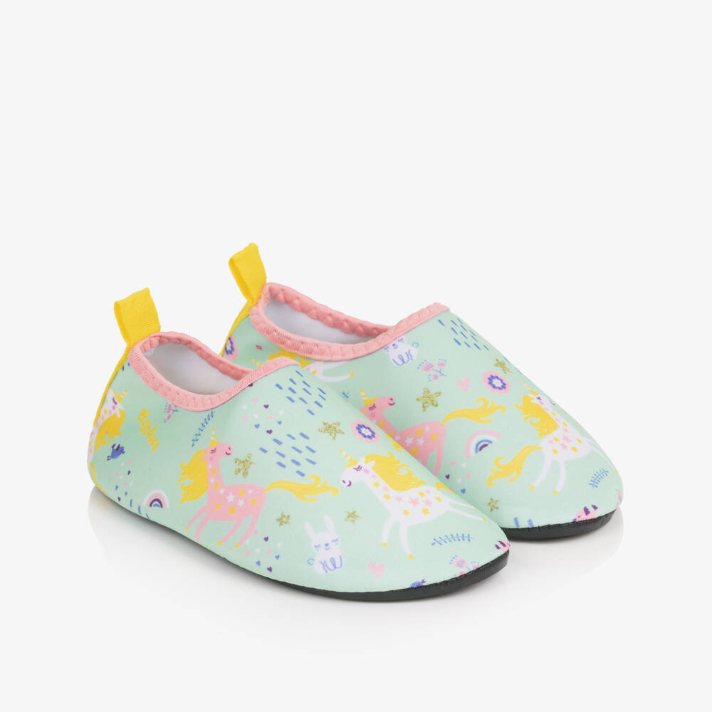 Playshoes-Girls Green Unicorn Aqua Shoes | Childrensalon