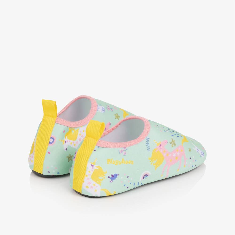 Playshoes-Girls Green Unicorn Aqua Shoes | Childrensalon