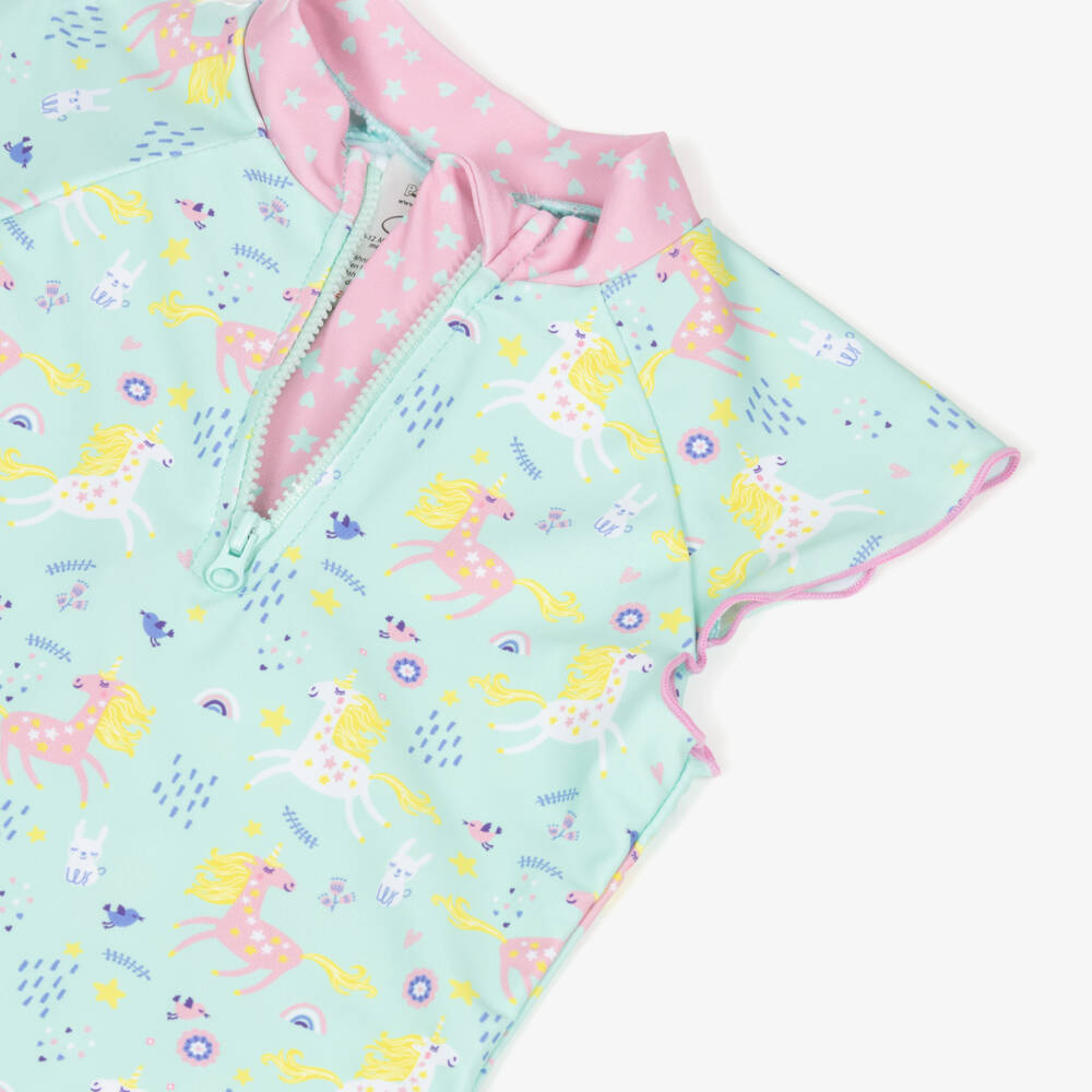 Playshoes-طقم سباحة بطبعة يونيكورن لون أخضر للبنات (+UPF 50) | Childrensalon