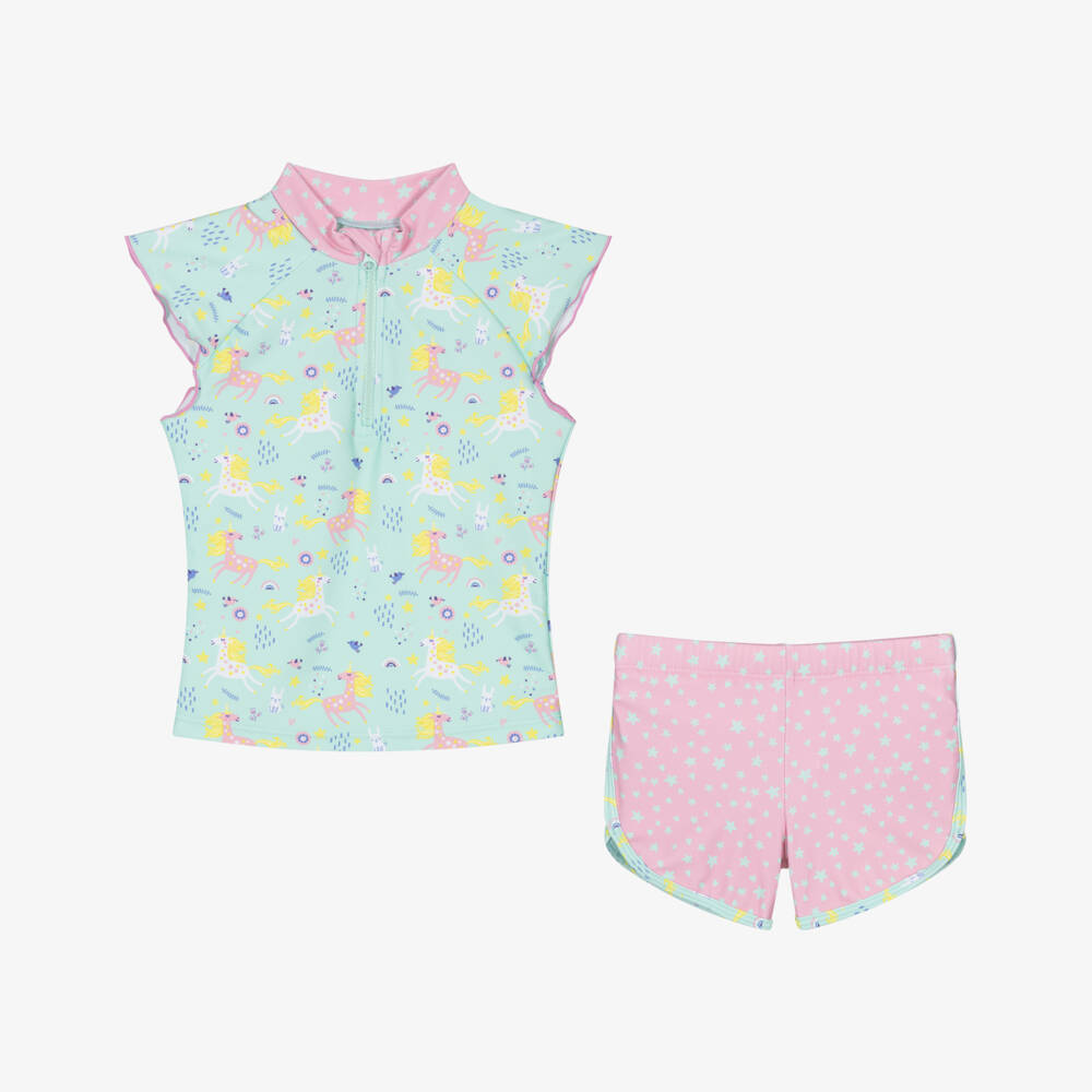 Playshoes-طقم سباحة بطبعة يونيكورن لون أخضر للبنات (+UPF 50) | Childrensalon