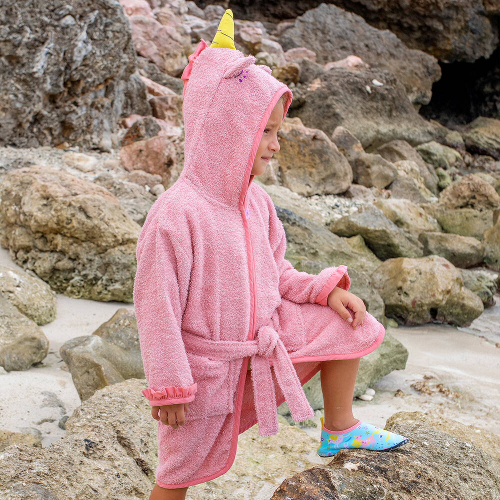 Playshoes-Girls Pink Cotton Towelling Bathrobe | Childrensalon