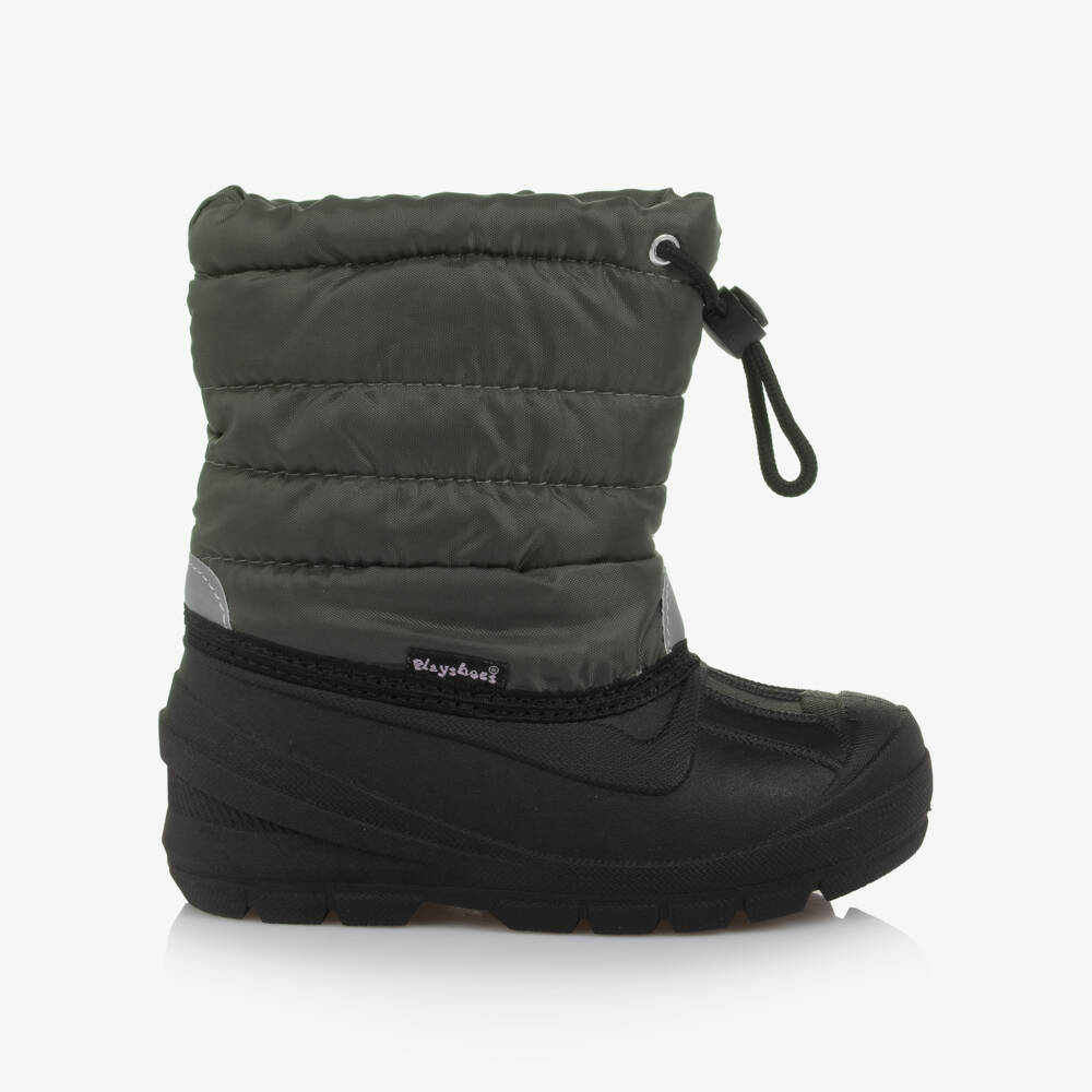 Playshoes-Grey & Black Drawstring Snow Boots | Childrensalon