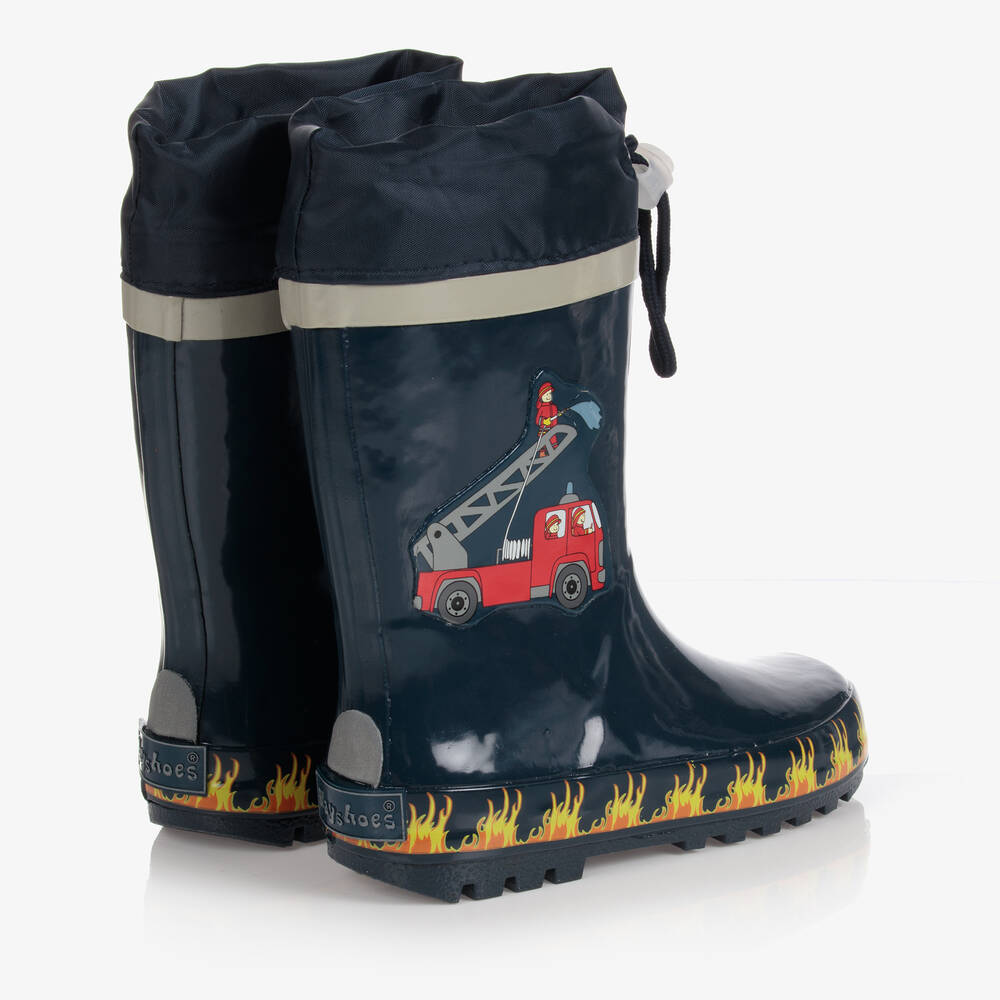Playshoes-Navy Blue Fire Truck Rain Boots | Childrensalon