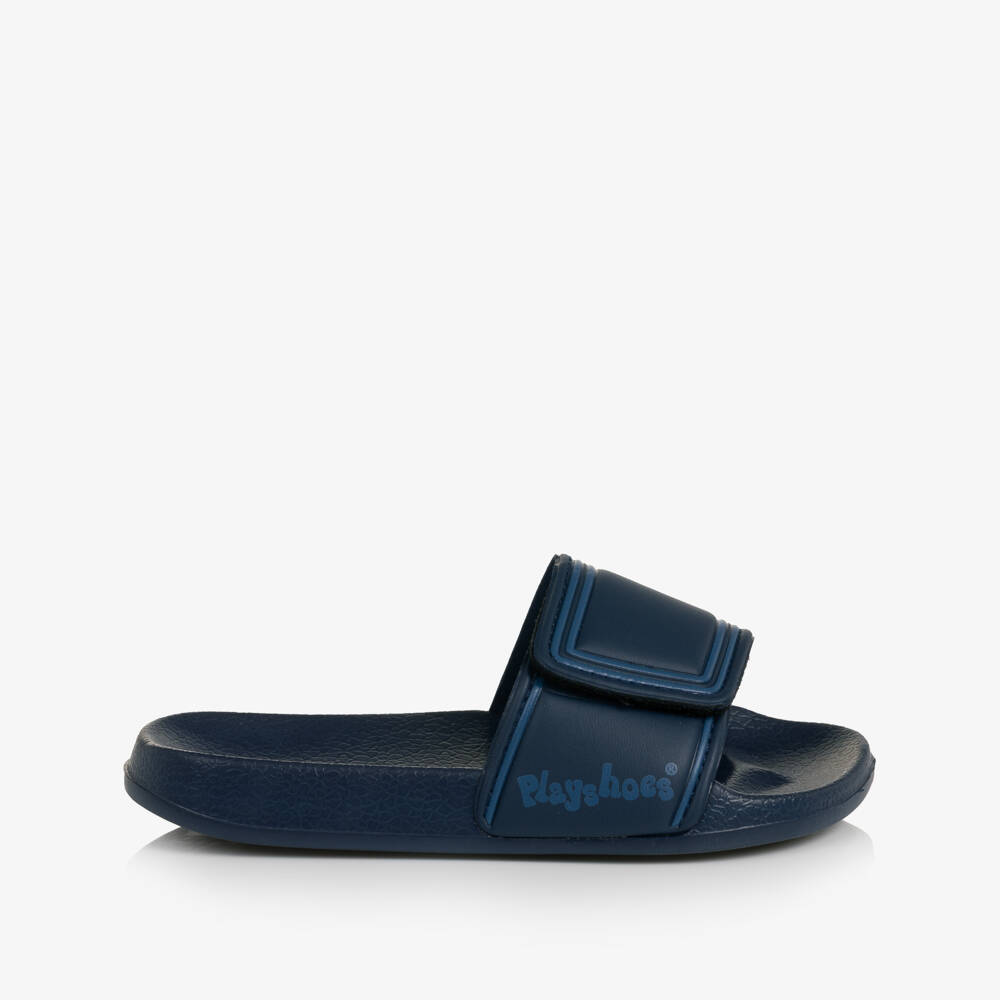 Playshoes-Navy Blue Velcro Strap Sliders | Childrensalon