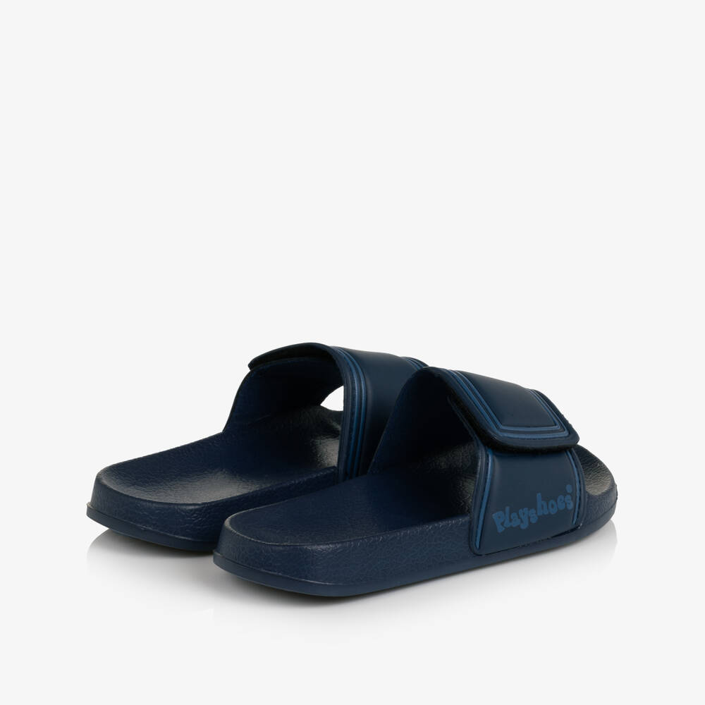 Playshoes-Navy Blue Velcro Strap Sliders | Childrensalon