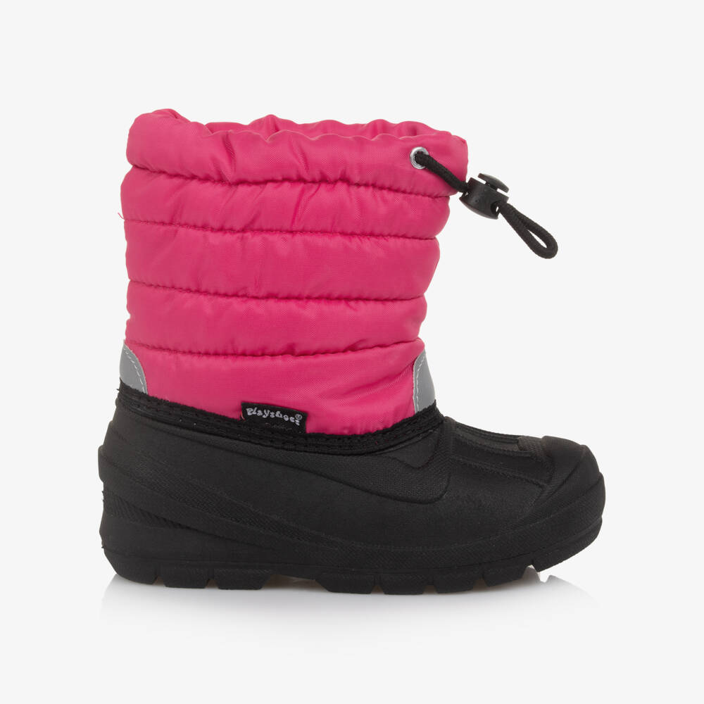 Playshoes-Pink & Black Drawstring Snow Boots | Childrensalon