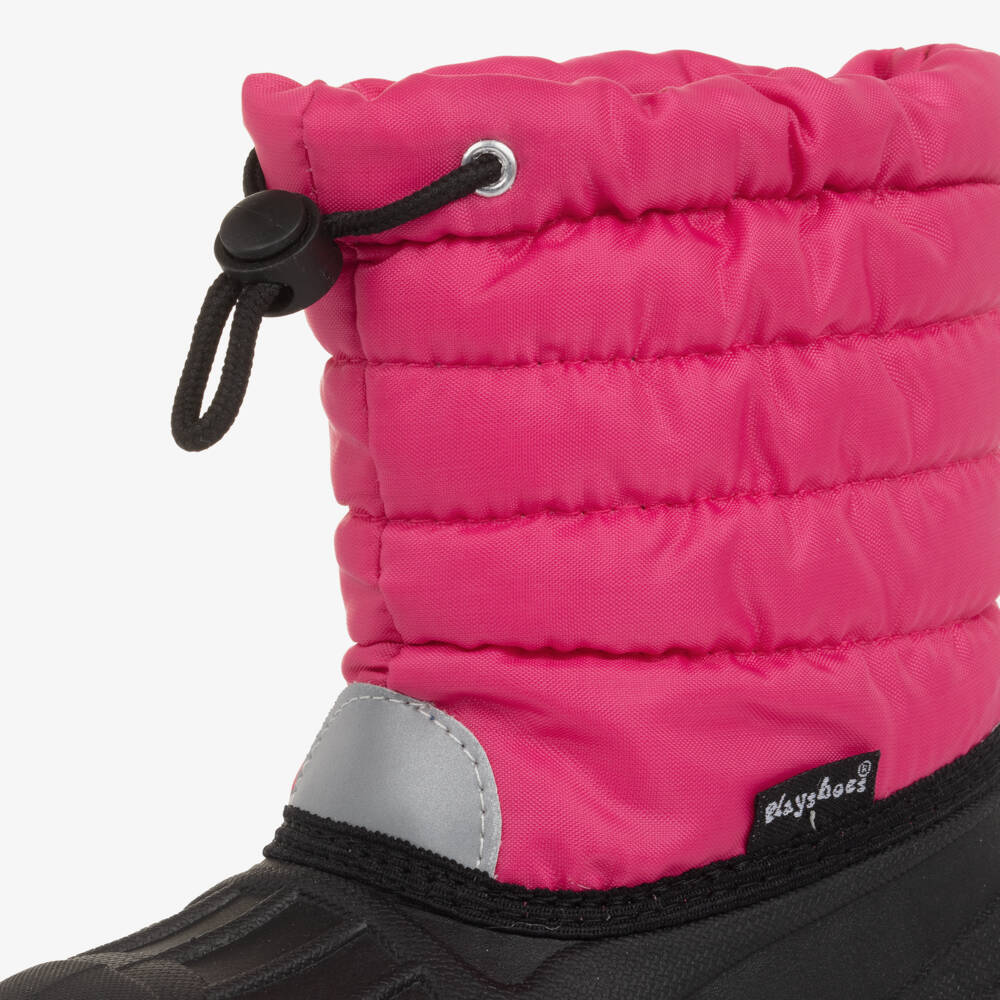 Playshoes-Pink & Black Drawstring Snow Boots | Childrensalon