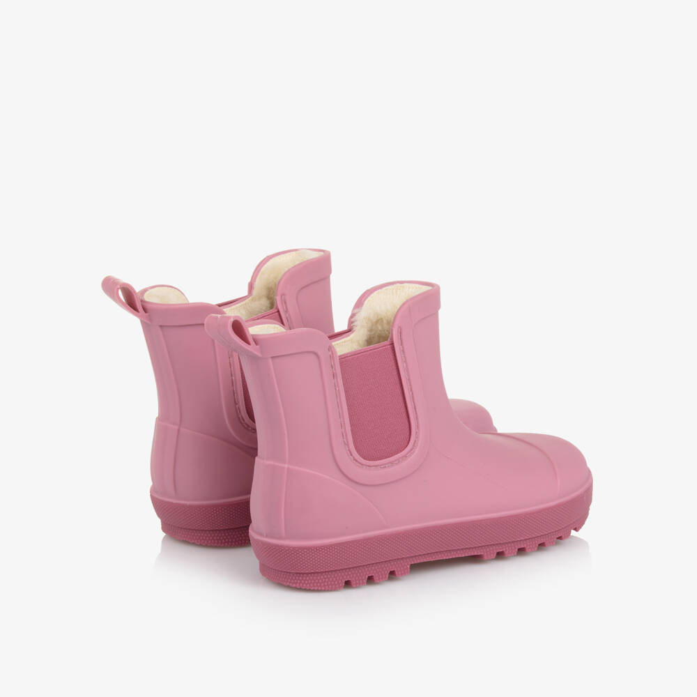 Playshoes-Pink Rubber Ankle Rain Boots with Faux Fur Lining | Childrensalon