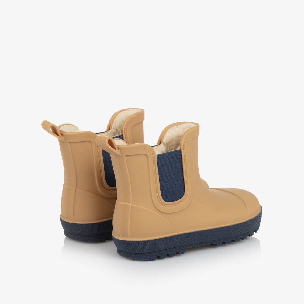 Playshoes-Yellow Rubber Ankle Rain Boots with Faux Fur Lining | Childrensalon