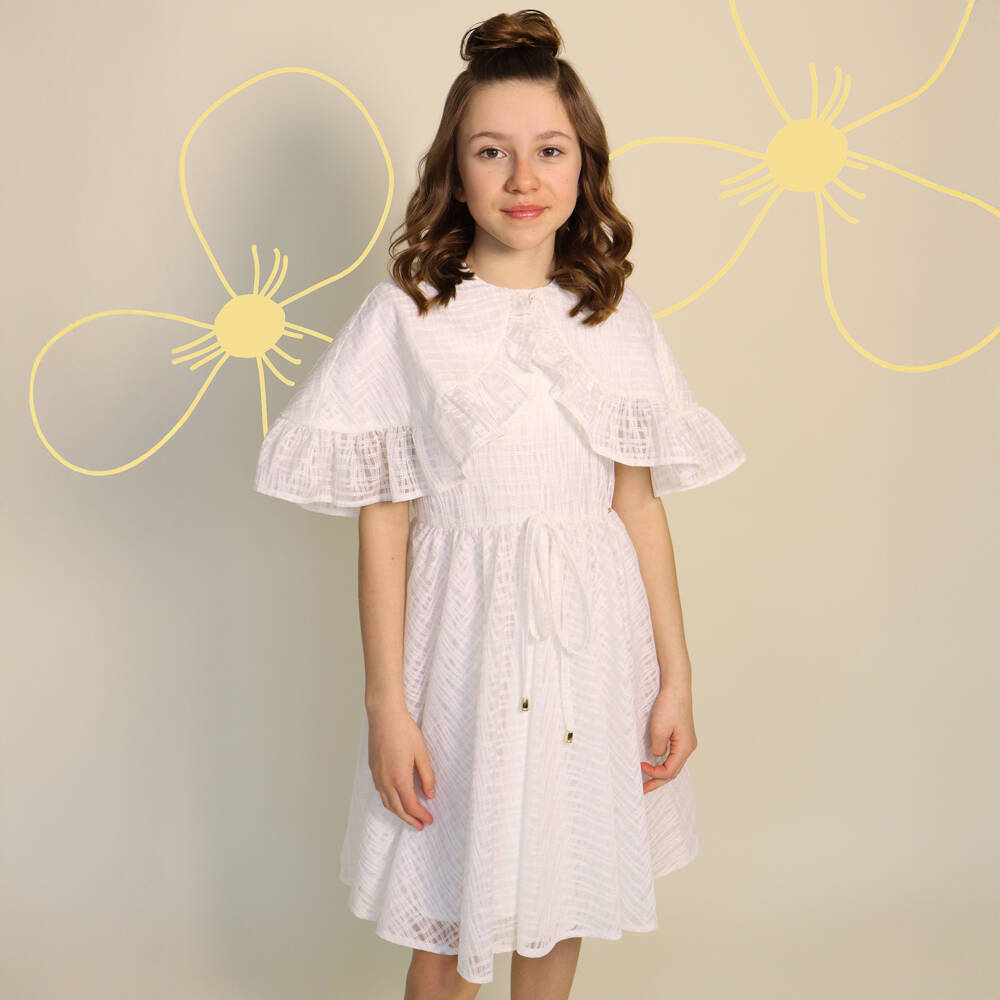 POCA & POCA-Girls Ivory Cape-Style Embroidered Tulle Dress | Childrensalon