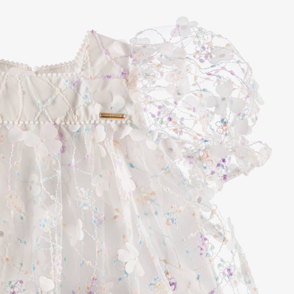POCA & POCA-Girls Ivory Embroidered Tulle Dress with Floral Appliqués | Childrensalon