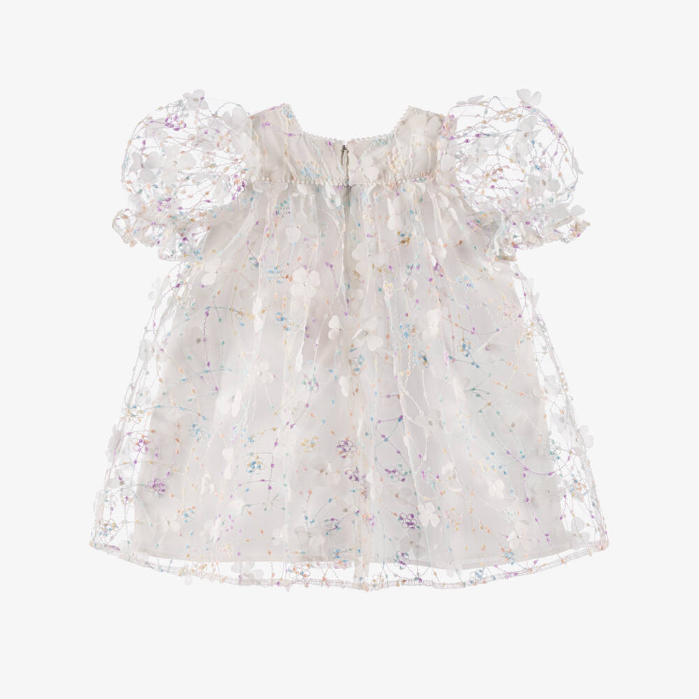 POCA & POCA-Girls Ivory Embroidered Tulle Dress with Floral Appliqués | Childrensalon