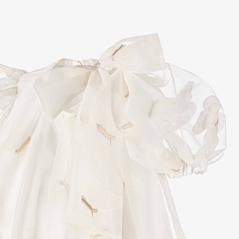 POCA & POCA-Платье кремовое из жаккардового жоржета с бабочками для девочек | Childrensalon