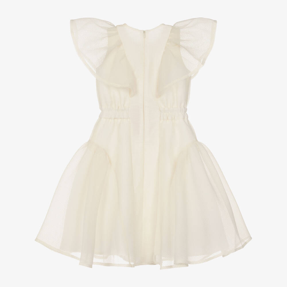 POCA & POCA-Girls Ivory Mesh Dress with Ruffle Sleeves | Childrensalon
