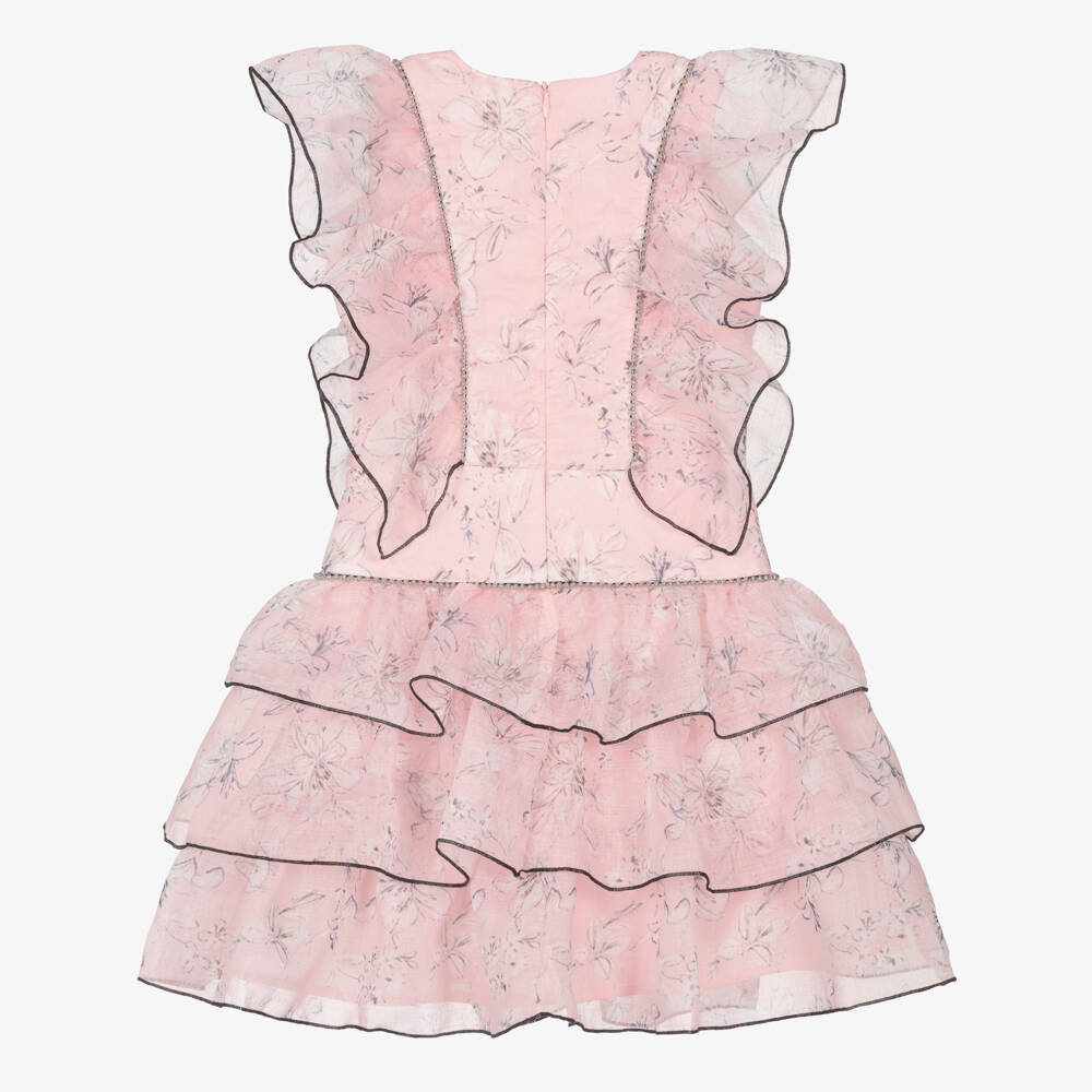 POCA & POCA-Girls Pale Pink Floral Print Ruffle Dress | Childrensalon