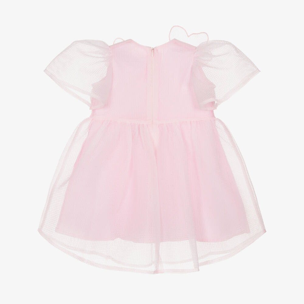 POCA & POCA-Girls Pale Pink Mesh Dress with Flower Appliqués | Childrensalon