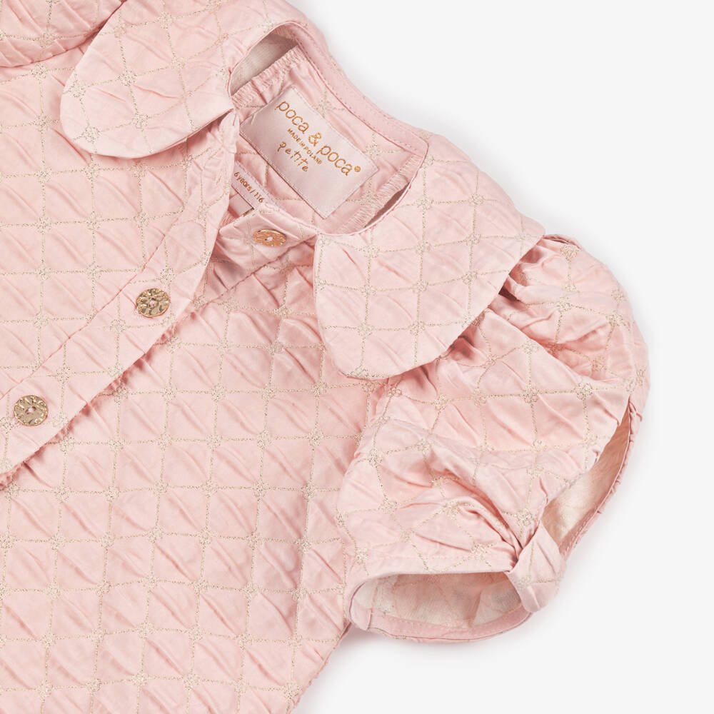 POCA & POCA-Girls Pink Belted Blouse with Embroidered Gold Quilting  | Childrensalon