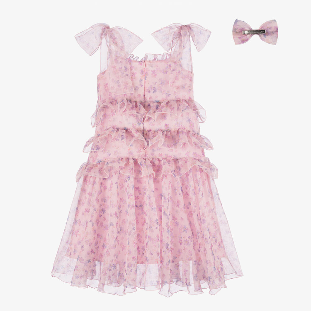 POCA & POCA-Girls Pink Floral Print Chiffon Dress Set | Childrensalon