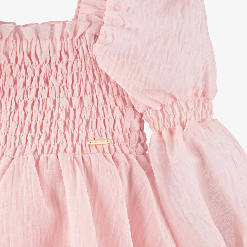 POCA & POCA-Girls Pink Shirred Textured Jacquard Dress | Childrensalon