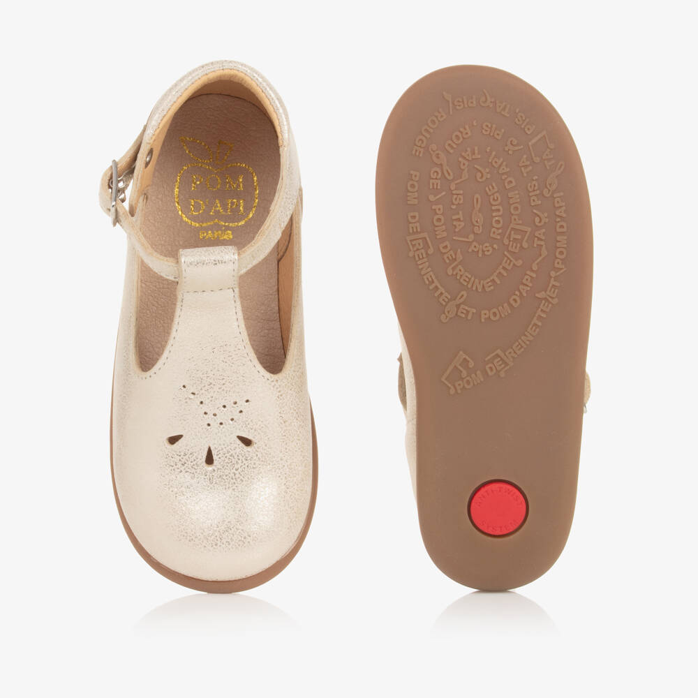 Pom d'Api-Girls Gold Leather First Walker Shoes | Childrensalon