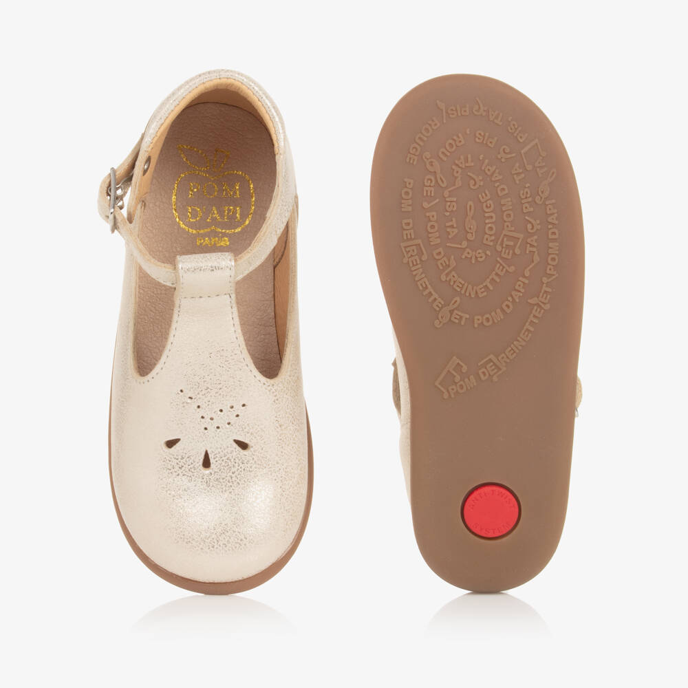 Pom d'Api-حذاء لمرحلة بدء المشي جلد لون ذهبي | Childrensalon