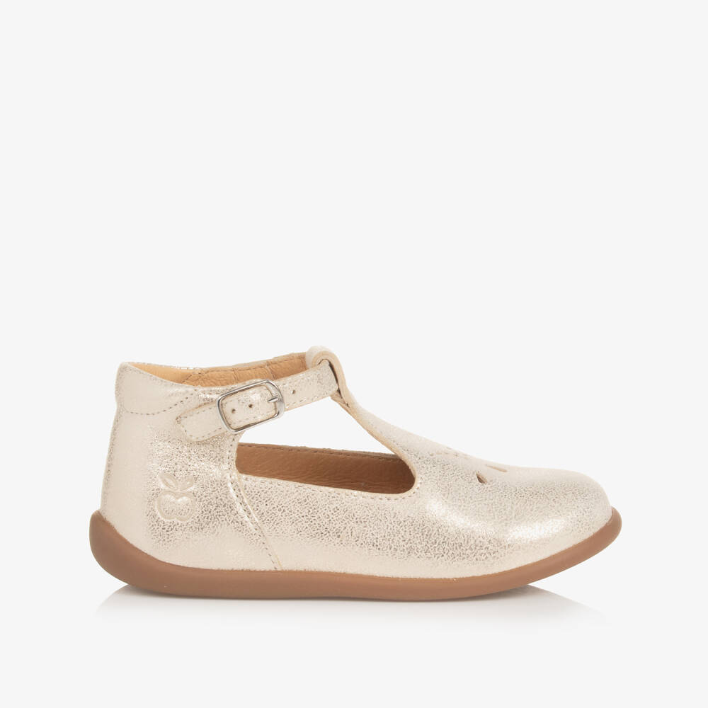 Pom d'Api-Girls Gold Leather First Walker Shoes | Childrensalon