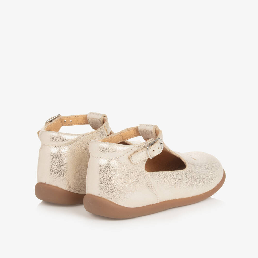 Pom d'Api-Girls Gold Leather First Walker Shoes | Childrensalon
