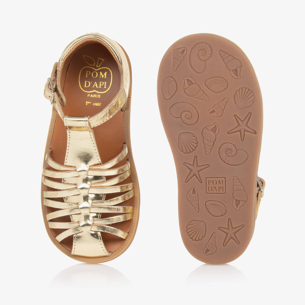 Pom d'Api-صندل جلد لون ذهبي للبنات | Childrensalon