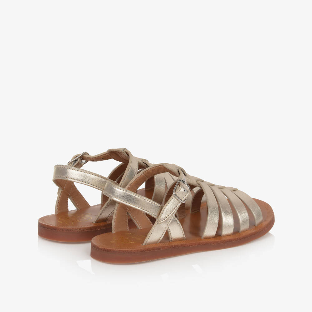 Pom d'Api-صندل جلد لون ذهبي ميتاليك للبنات | Childrensalon