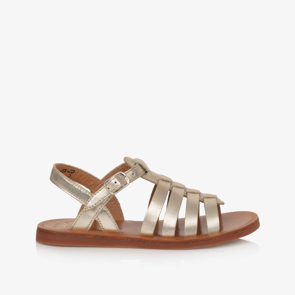 Pom d'Api-صندل جلد لون ذهبي ميتاليك للبنات | Childrensalon