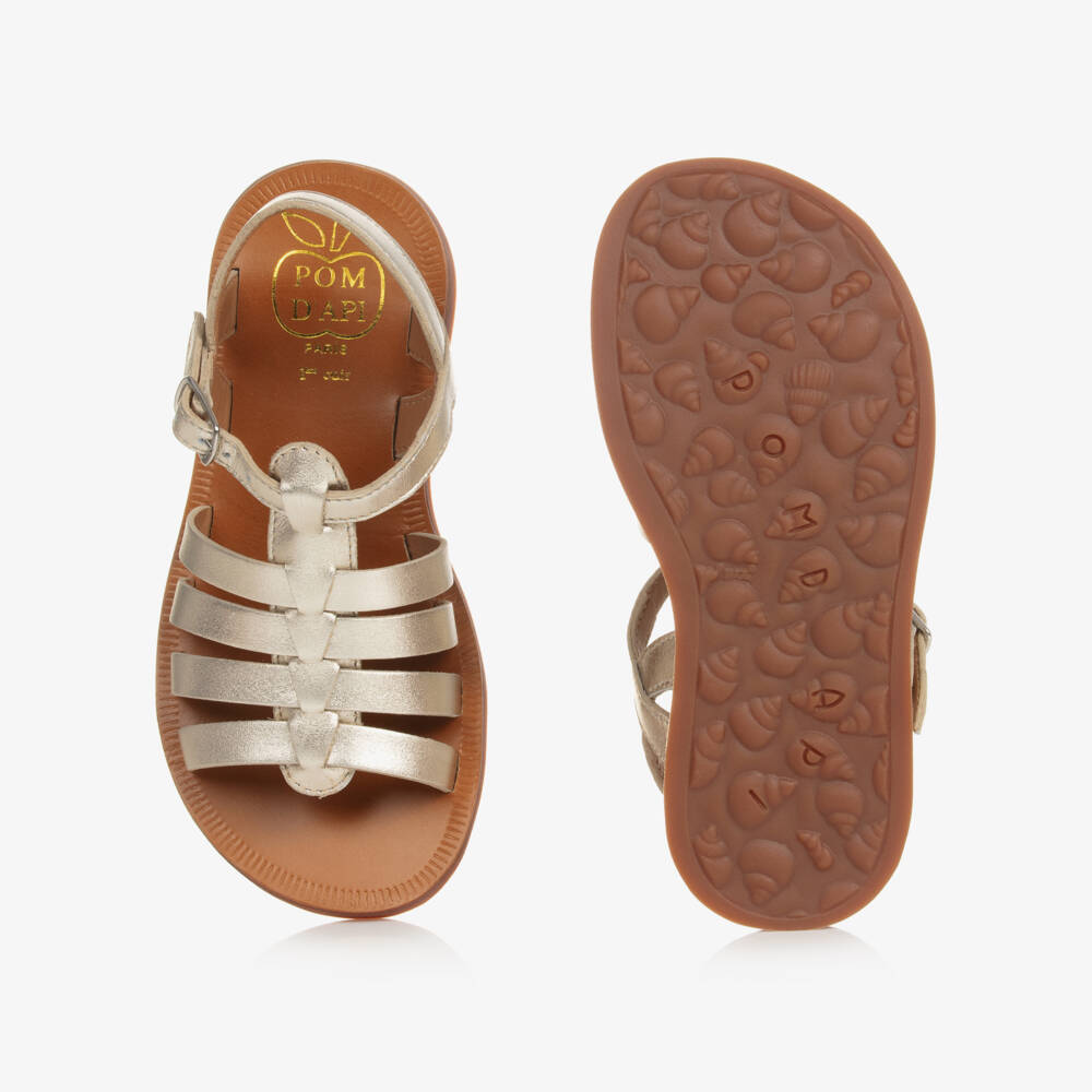 Pom d'Api-صندل جلد لون ذهبي ميتاليك للبنات | Childrensalon