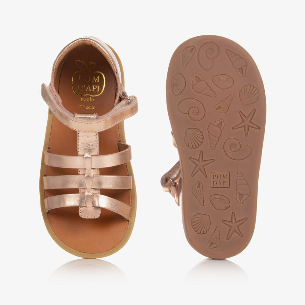 Pom d'Api-صندل جلد لون ذهبي وردي للبنات | Childrensalon