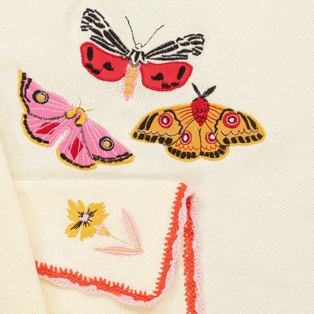 Powell Craft-شال محبوك بطبعة فراشات لون عاجي (73 سم) | Childrensalon