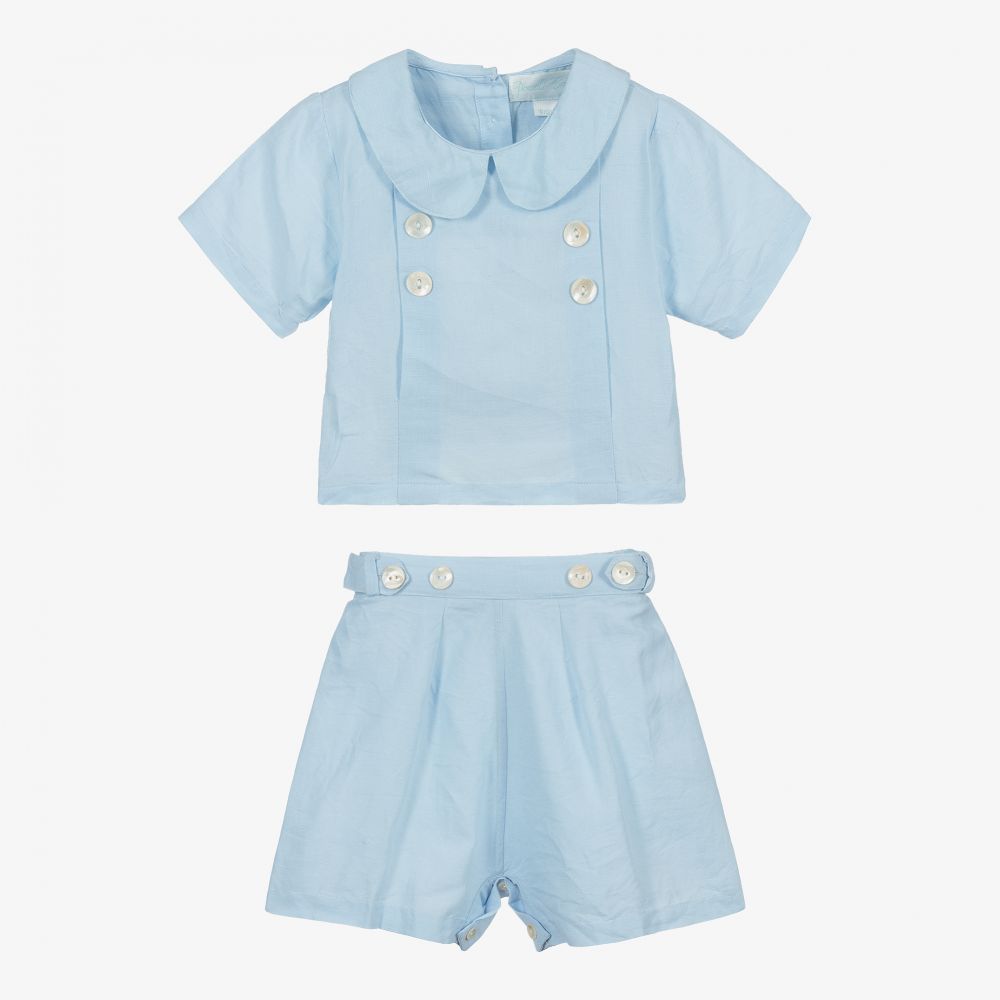 Powell Craft-Голубой комплект из льна с шортами | Childrensalon