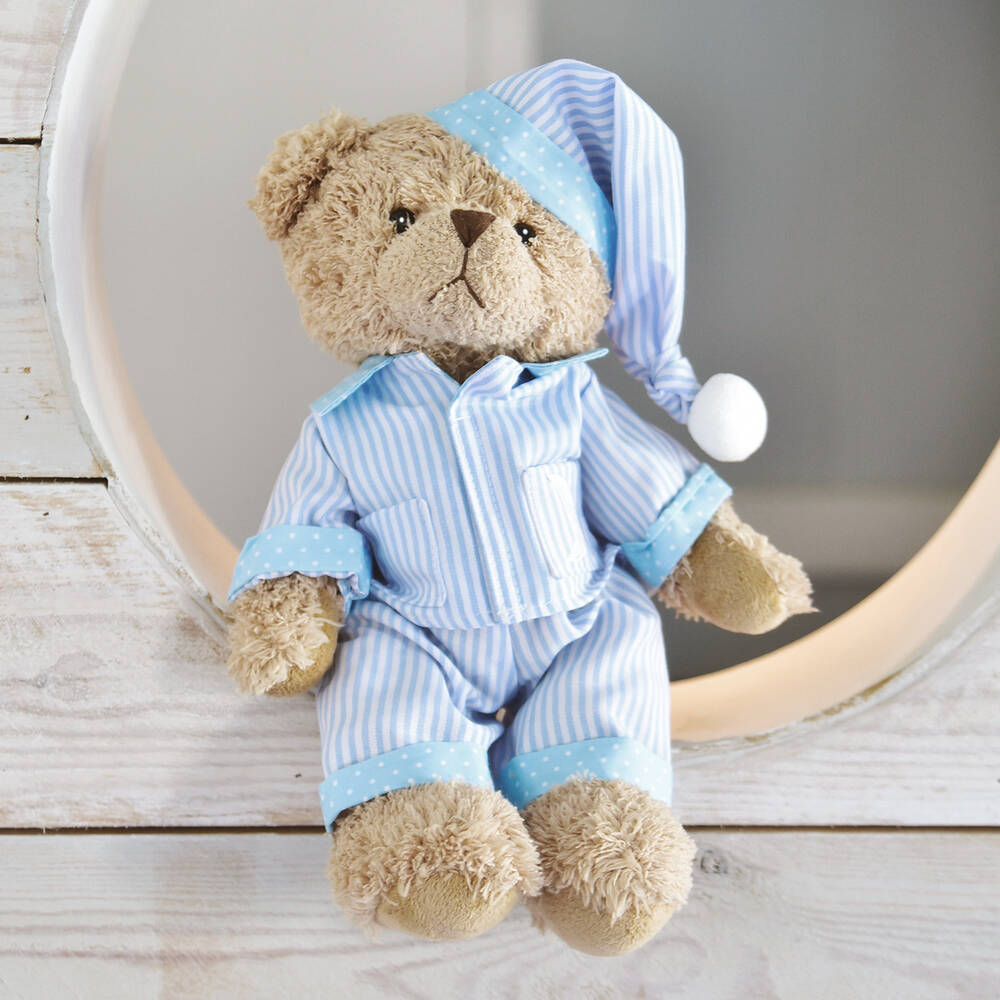 Powell Craft-Blue Stripe Pyjama Teddy Bear (34cm) | Childrensalon