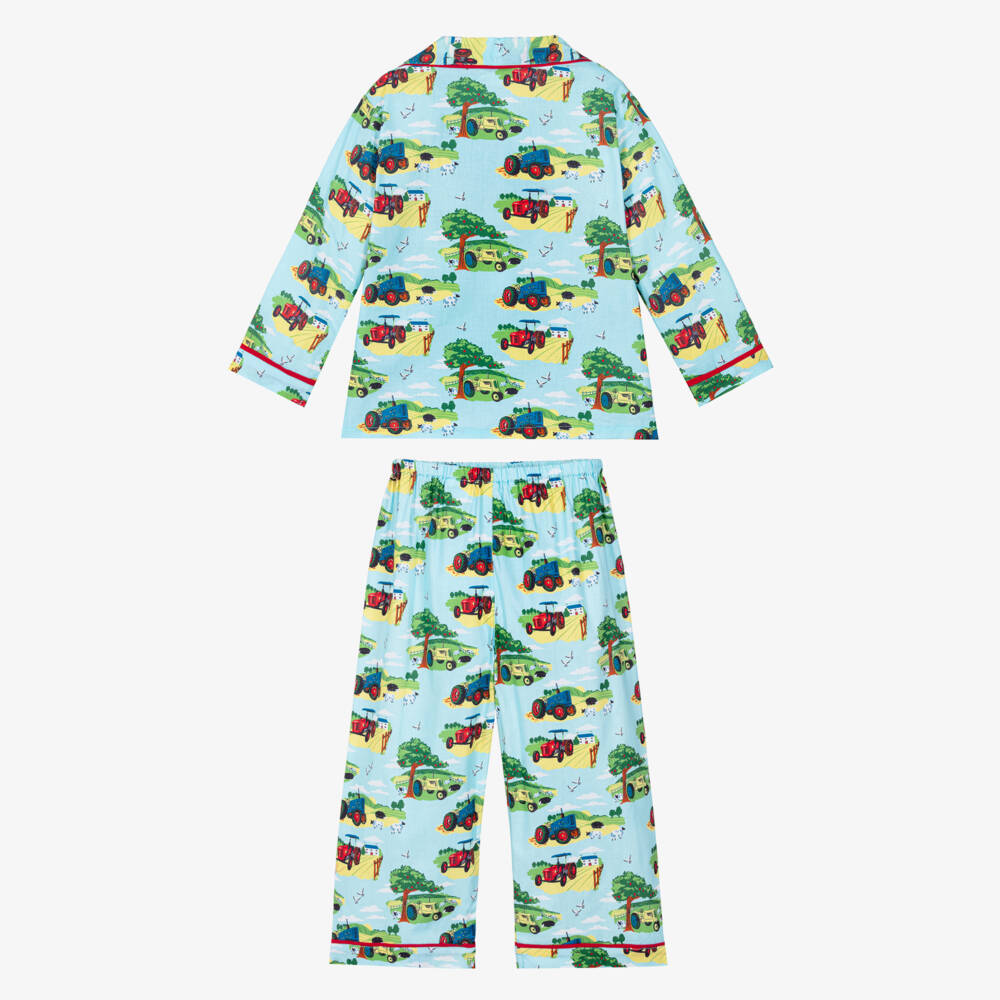 Powell Craft-Boys Blue Countryside Print Long Pyjamas | Childrensalon