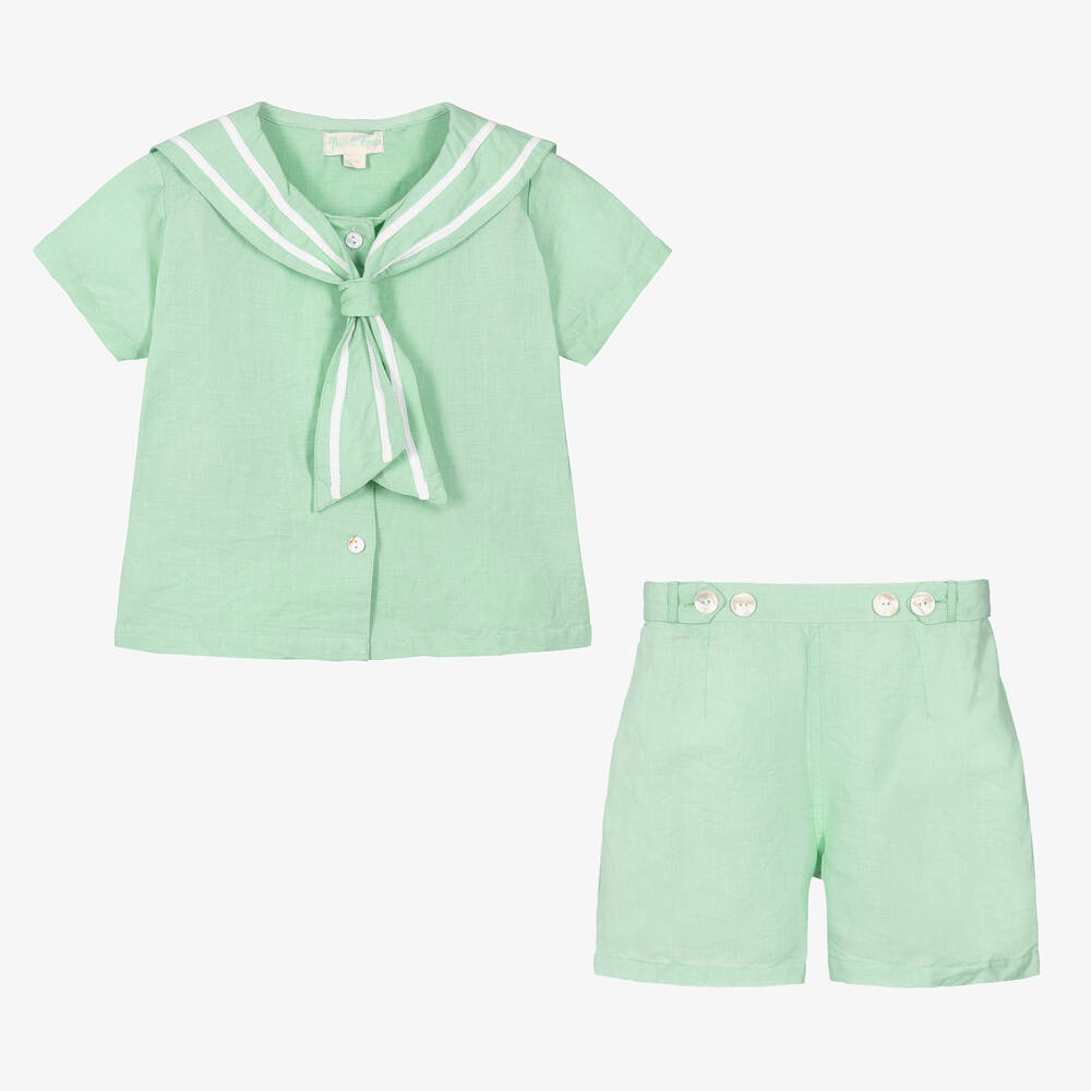 Powell Craft-Зеленый комплект из льна с шортами для мальчиков | Childrensalon