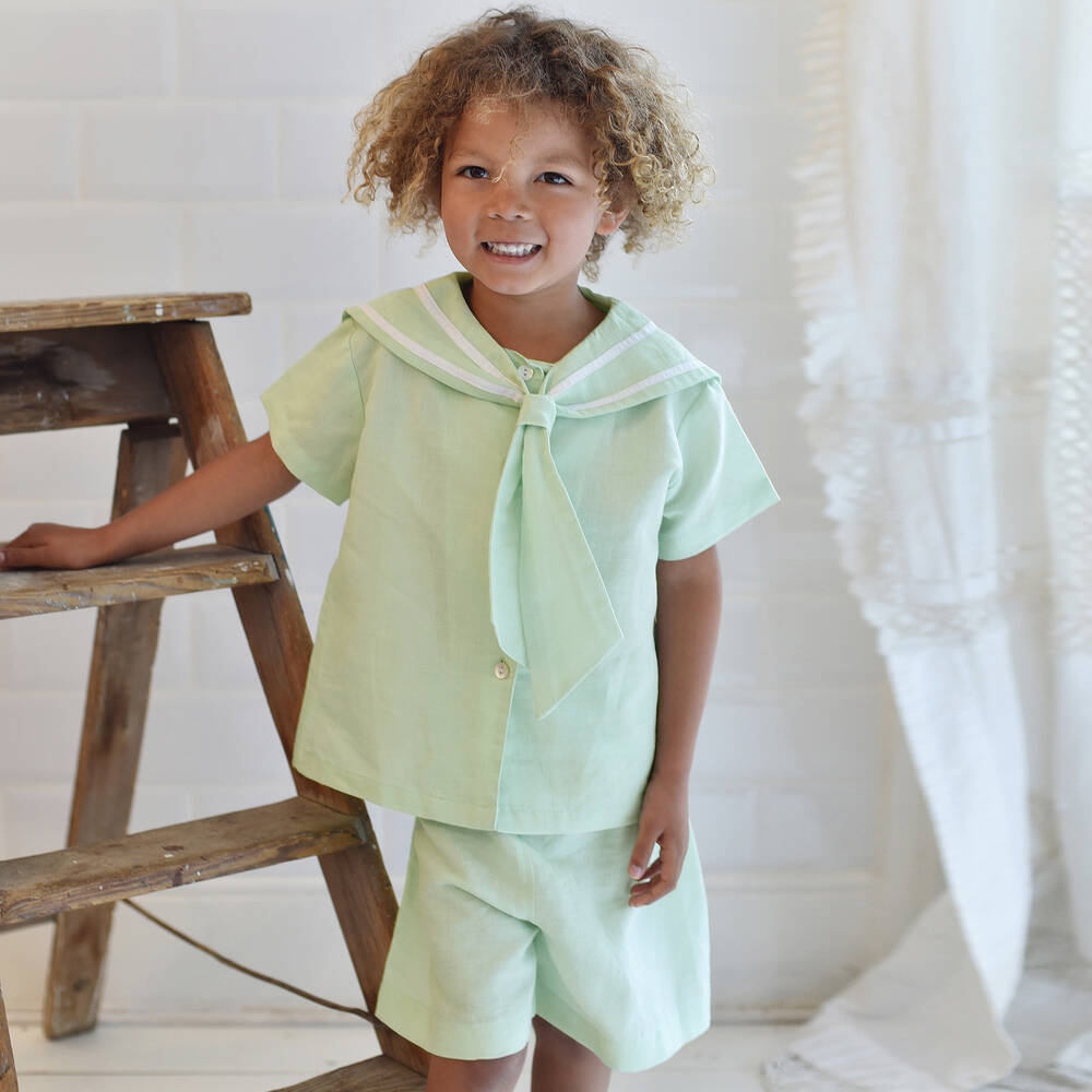 Powell Craft-Зеленый комплект из льна с шортами для мальчиков | Childrensalon