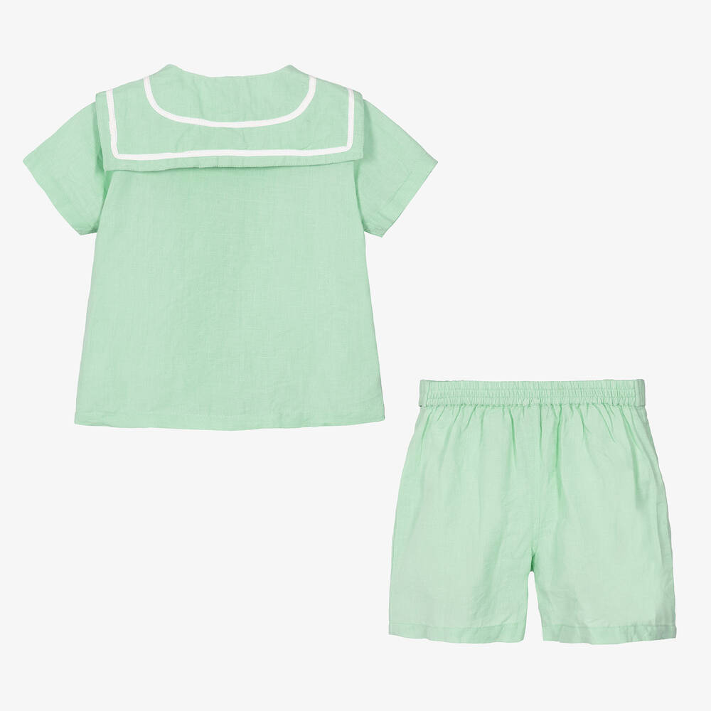 Powell Craft-Зеленый комплект из льна с шортами для мальчиков | Childrensalon