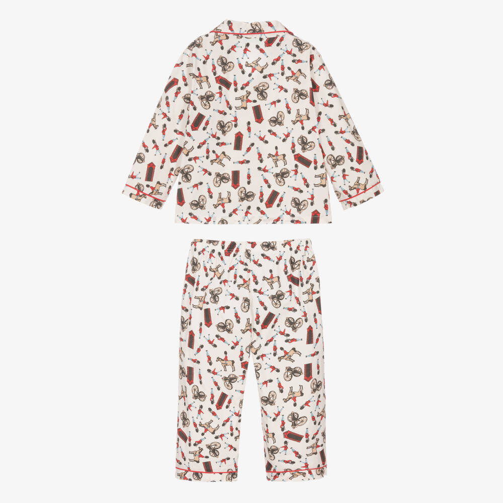 Powell Craft-Boys White Cotton Horse Guard Print Pyjamas | Childrensalon