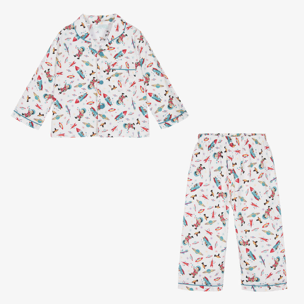 Powell Craft-Boys White Cotton Pyjamas | Childrensalon