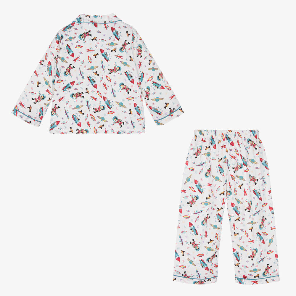 Powell Craft-Boys White Cotton Pyjamas | Childrensalon