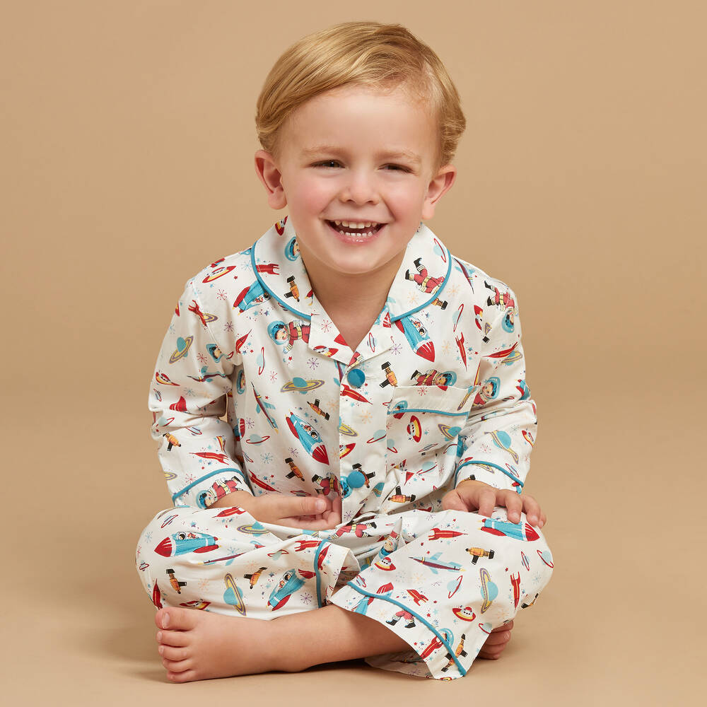 Powell Craft-Boys White Cotton Pyjamas | Childrensalon