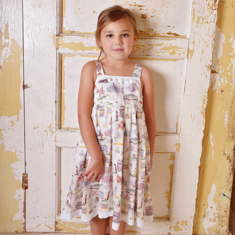 Powell Craft-Кремовое хлопковое платье для девочек | Childrensalon