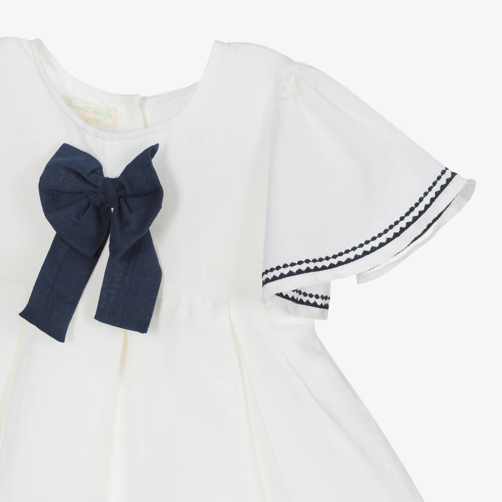 Powell Craft-Girls Ivory Linen & Cotton Dress | Childrensalon