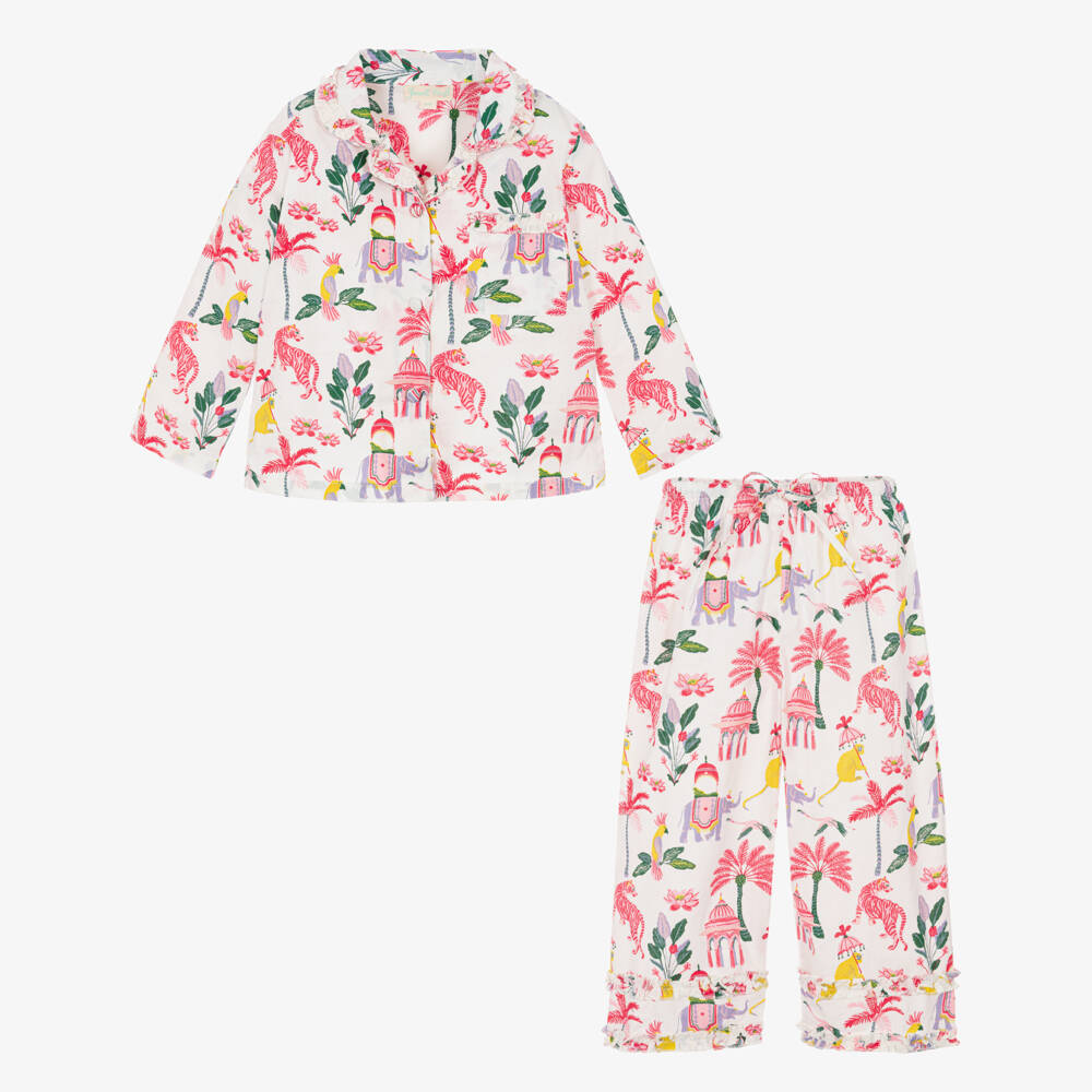 Powell Craft-Пижама белая хлопковая с принтом Сад султана для девочек | Childrensalon