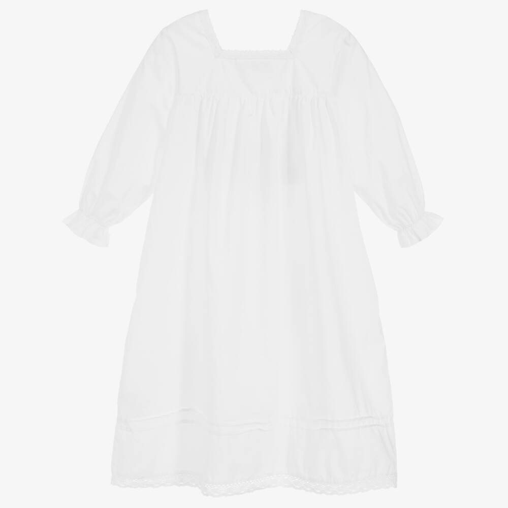 Powell Craft-Girls White Cotton Unicorn Nightdress | Childrensalon
